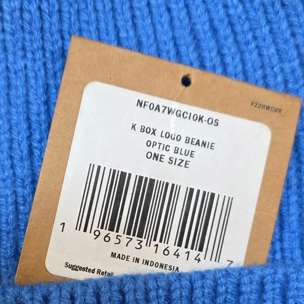 The North Face K Box Logo Beanie Optic Blue Ribbed Knit Winter Hat NF0A7WGC OS